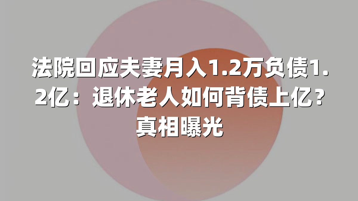 法院回应夫妻月入1.2万负债1.2亿：退休老人如何背债上亿？真相曝光