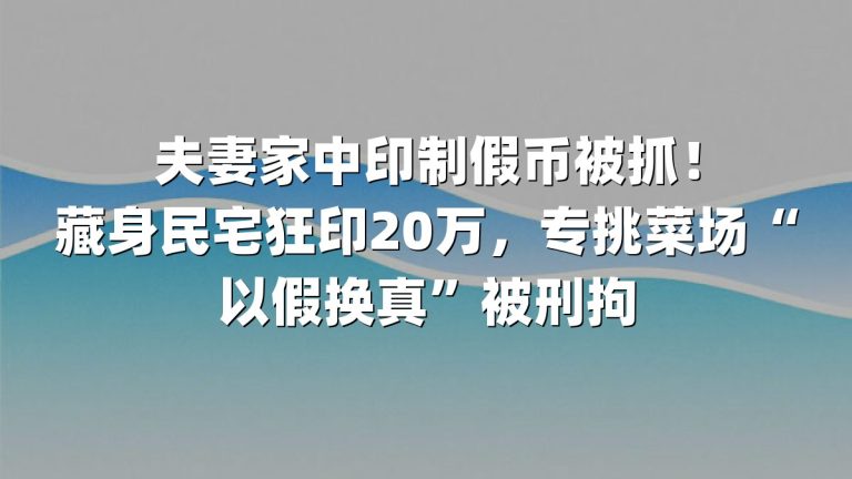 夫妻家中印制假币被抓！藏身民宅狂印20万，专挑菜场“以假换真”被刑拘