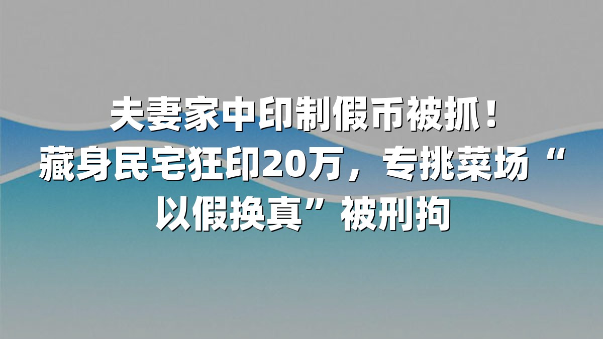 夫妻家中印制假币被抓！藏身民宅狂印20万，专挑菜场“以假换真”被刑拘